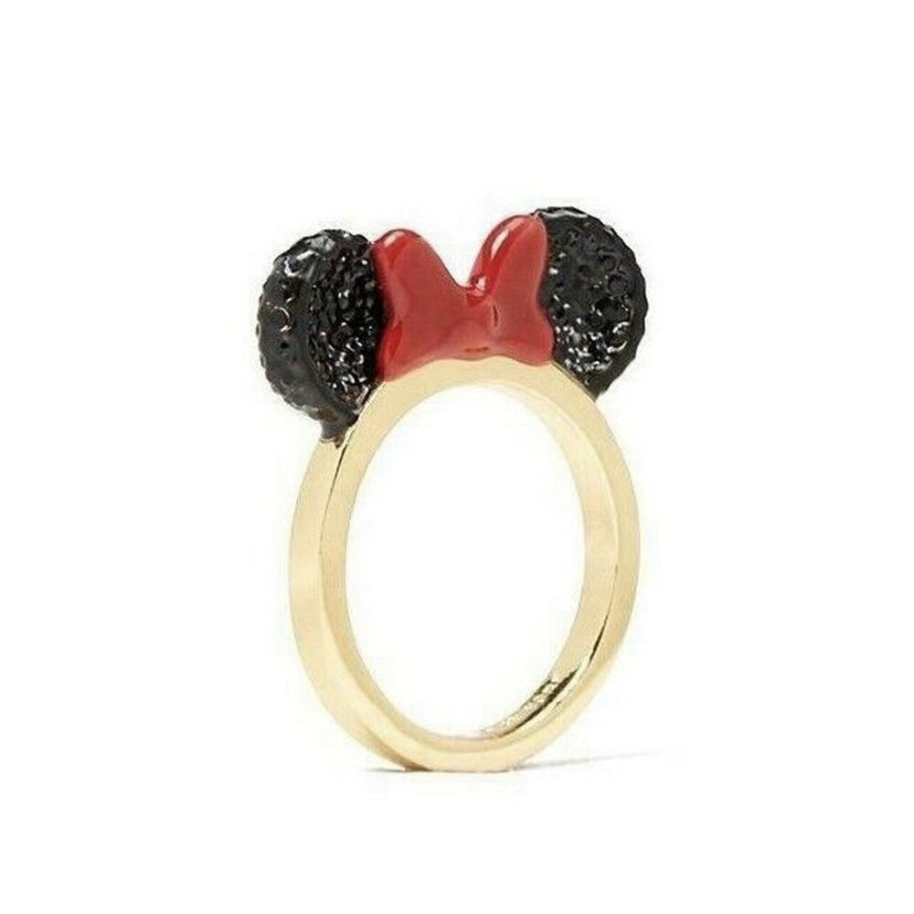 Kate Spade X Disney Minnie Mouse Ears Limited Edition Gold Plate Ring Pave Sz 7 - Picture 6 of 10